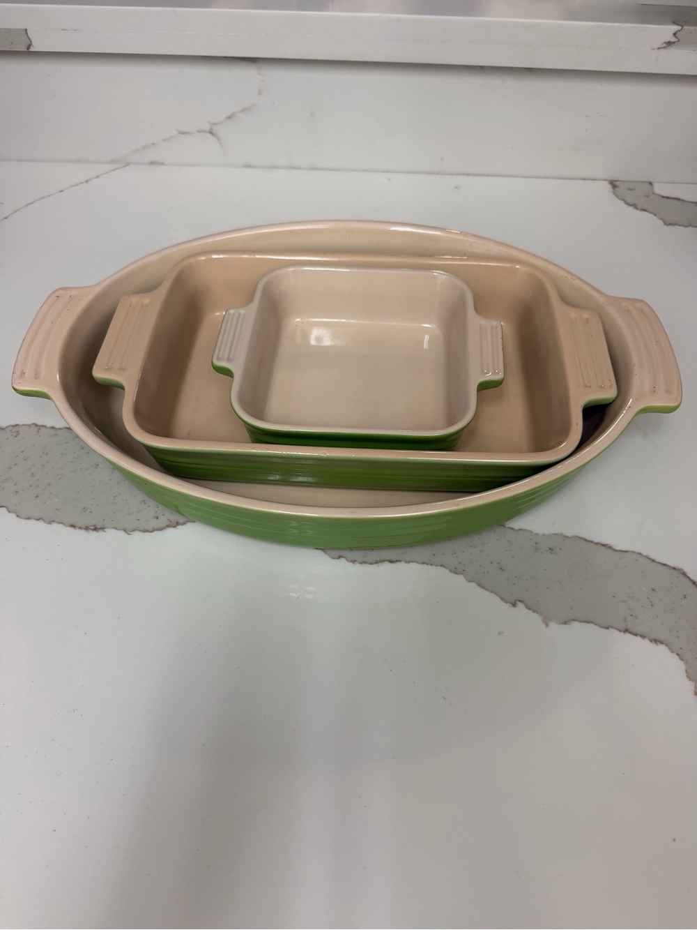 Le Creuset Poterie Ceramic Square Oval Baking Dishes Apple Green 5” 6x10 9x13